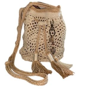 The Sak Sayulita Ivory Crochet Drawstring Bag